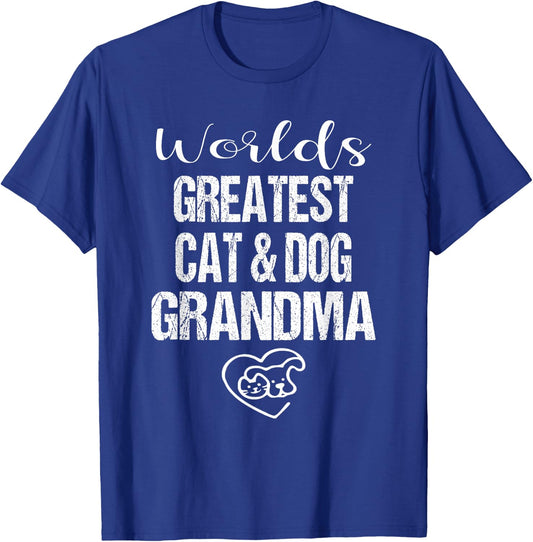 Worlds Greatest Cat & Dog Grandma Men Women Girls Kids T-Shirt - T-Shirt | Royal