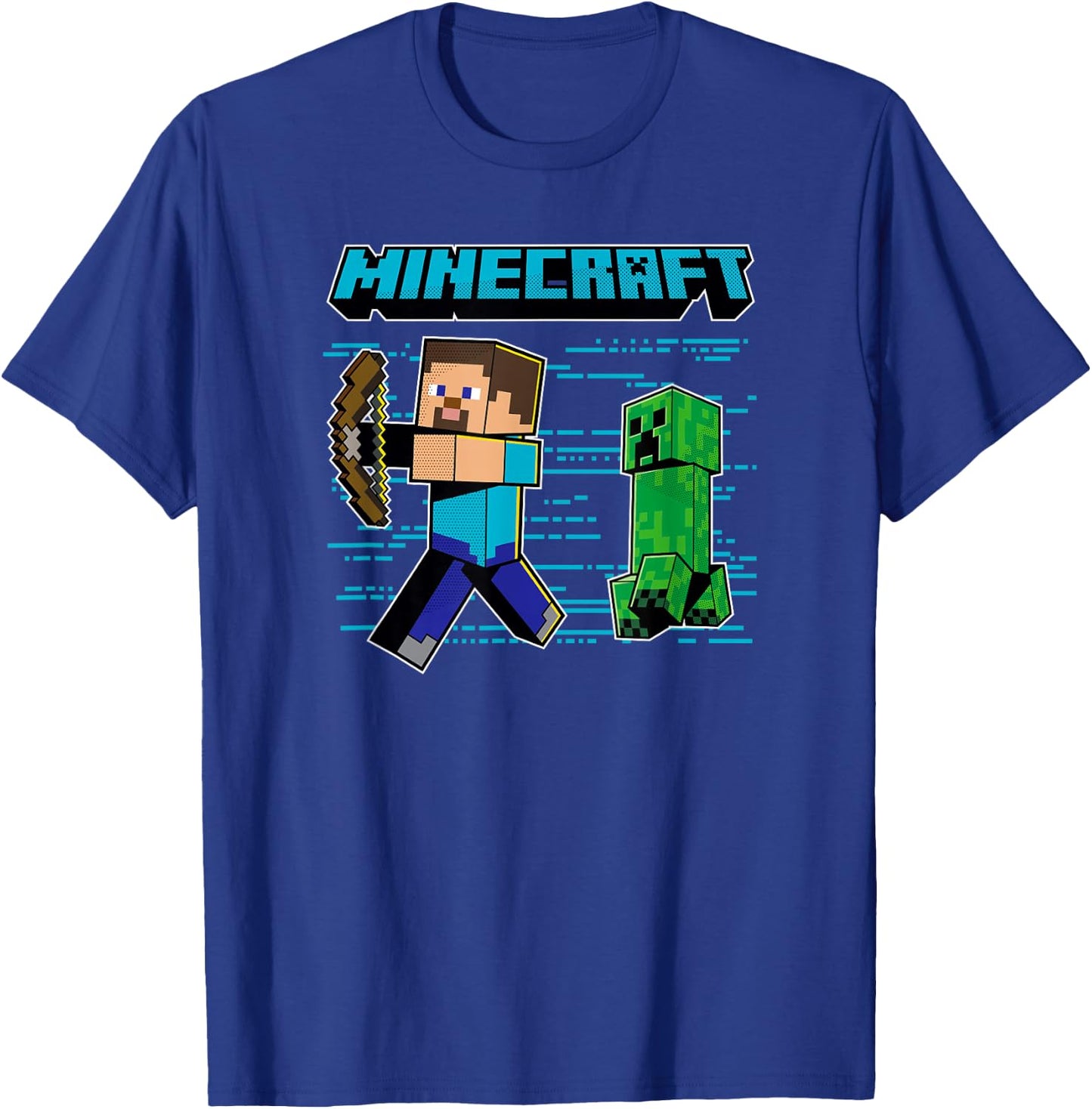Minecraft Steve & Creeper Run Run Run T-Shirt - T-Shirt | Royal