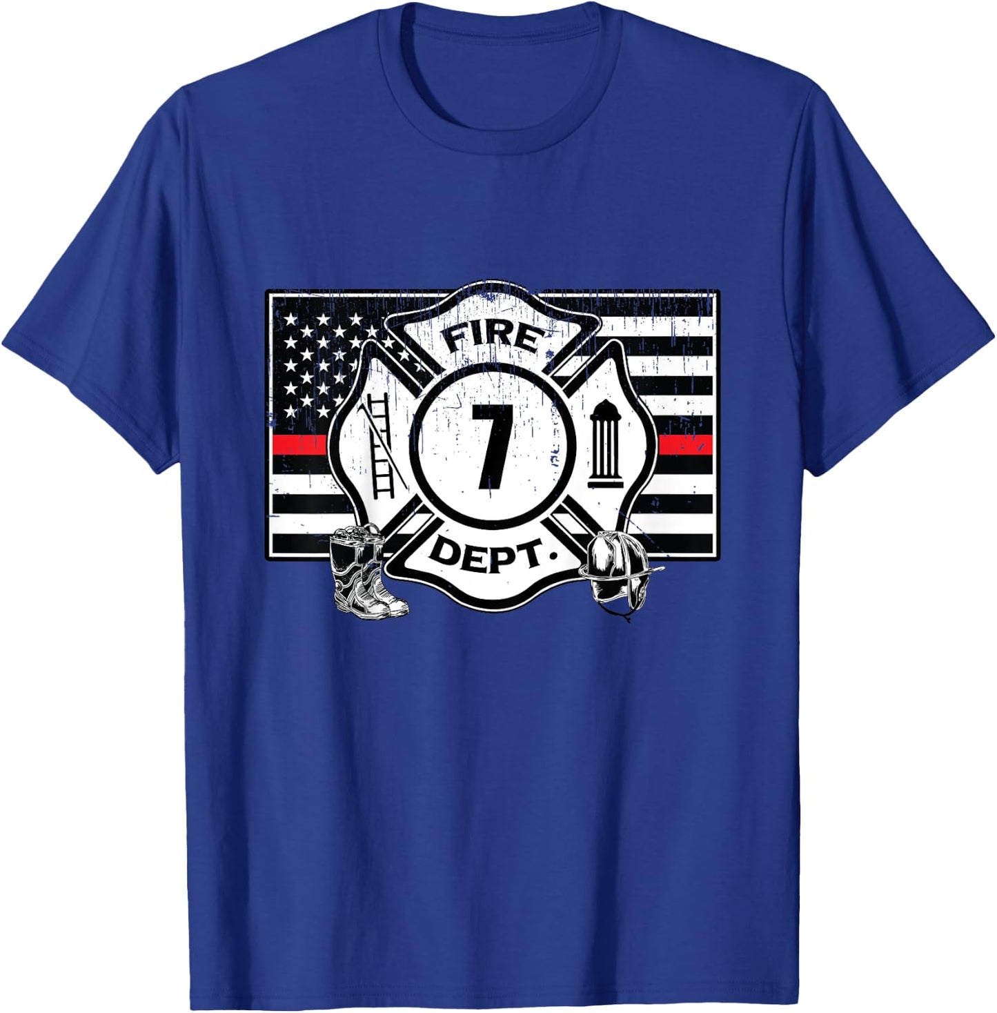7th Birthday Firefighter Fire Truck 7 Year Old T-Shirt - T-Shirt | Royal