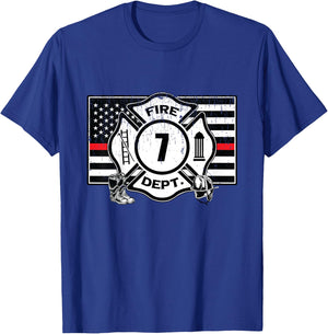 7th Birthday Firefighter Fire Truck 7 Year Old T-Shirt - T-Shirt | Royal