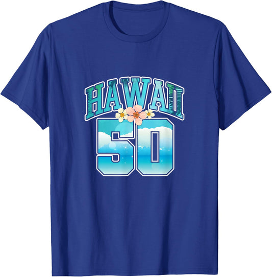 Hawaii 50 50th Birthday Hawaiian Aloha Beach Hibiscus T-Shirt - T-Shirt | Royal