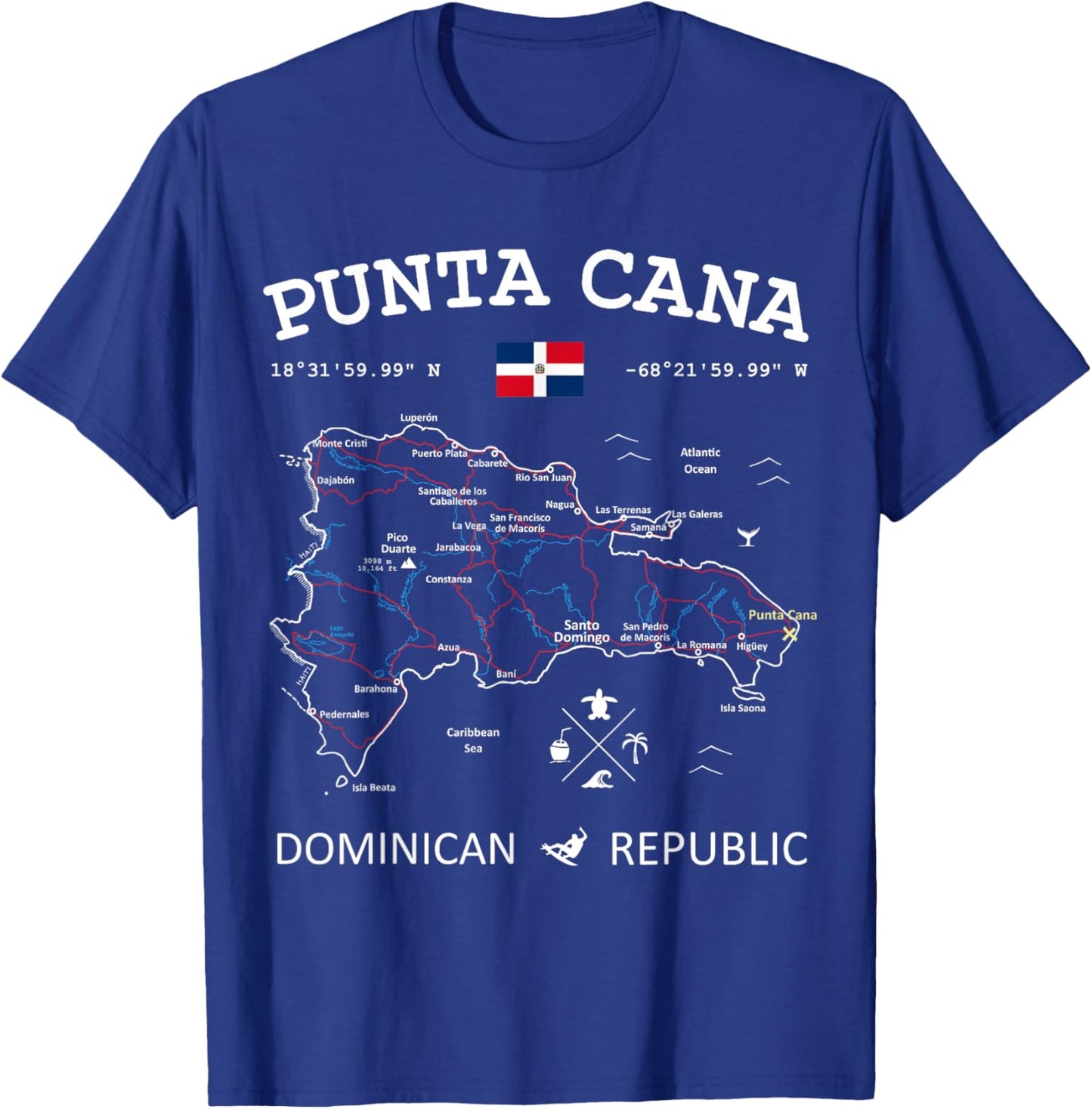 Punta Cana Dominican Republic Map Flag Travel Coordinates T-Shirt - T-Shirt | Royal
