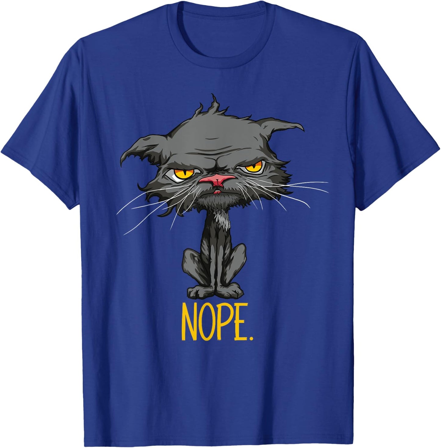 Nope Cat Funny Bored Cat Yellow Eyes Angry Grey Cat Lovers T-Shirt - T-Shirt | Royal