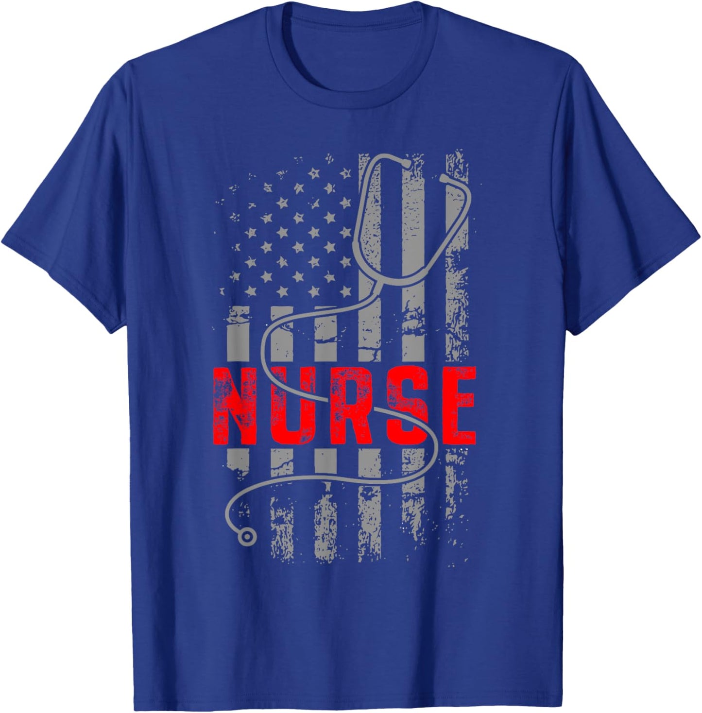 4th Of July USA Flag Patriotic Nurse Week Nurse Stethoscope Women Kids Men T-Shirt - T-Shirt | Royal