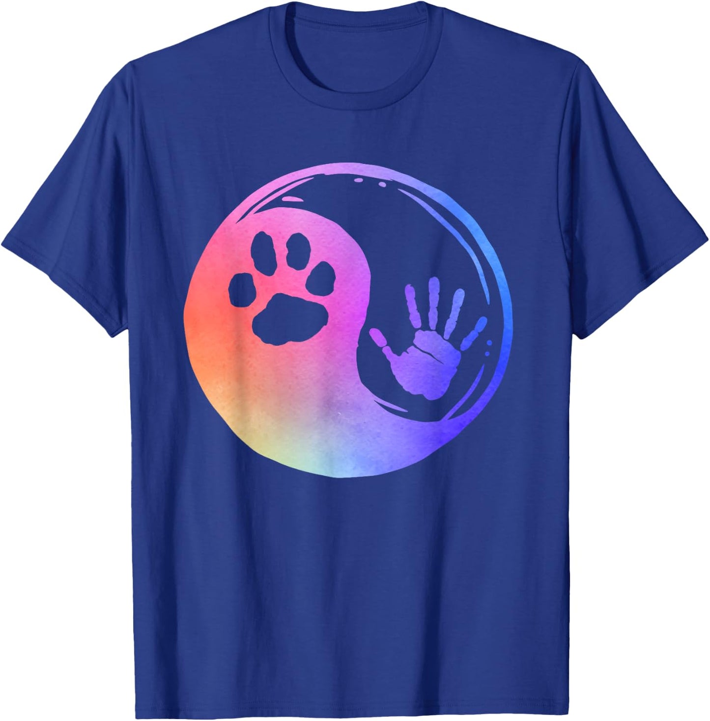 Dog Cat Paw Print Hand Yin Yang Rainbow Pawprint Hand Print T-Shirt - T-Shirt | Royal
