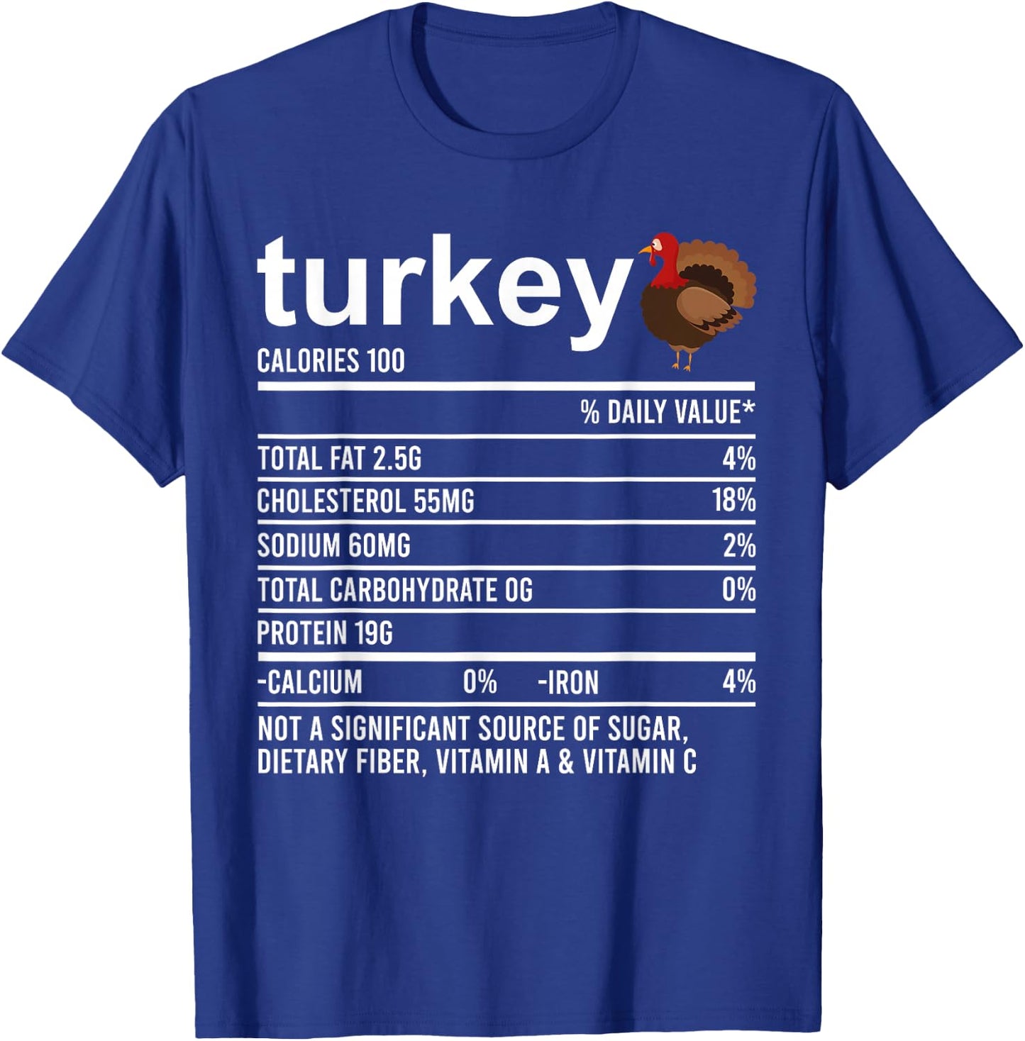 Thanksgiving Christmas Nutrition Shirt Clothing Co Funny Turkey Nutrition Fact Foodie T-Shirt - T-Shirt | Royal