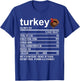 Thanksgiving Christmas Nutrition Shirt Clothing Co Funny Turkey Nutrition Fact Foodie T-Shirt - T-Shirt | Royal