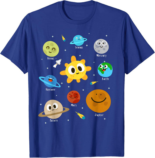 Planets of the Solar System - Cute Space Lovers T-Shirt - T-Shirt | Royal