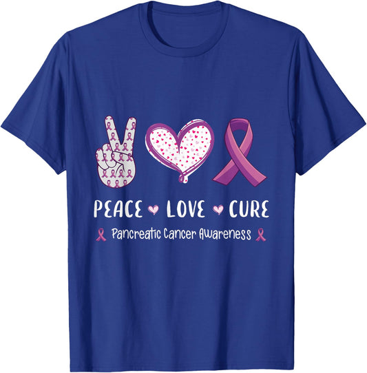 Peace Love Cure Pancreatic Cancer Awareness Men Women Kids T-Shirt - T-Shirt | Royal