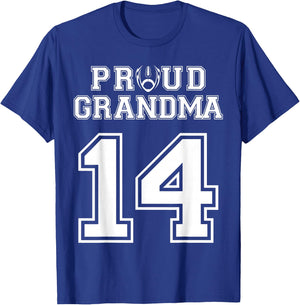Custom Proud Football Grandma Number 14 Personalized Women T-Shirt - T-Shirt | Royal