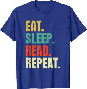 Eat Sleep Read Repeat Bookworm Reading Books Funny T-Shirt - T-Shirt | Royal