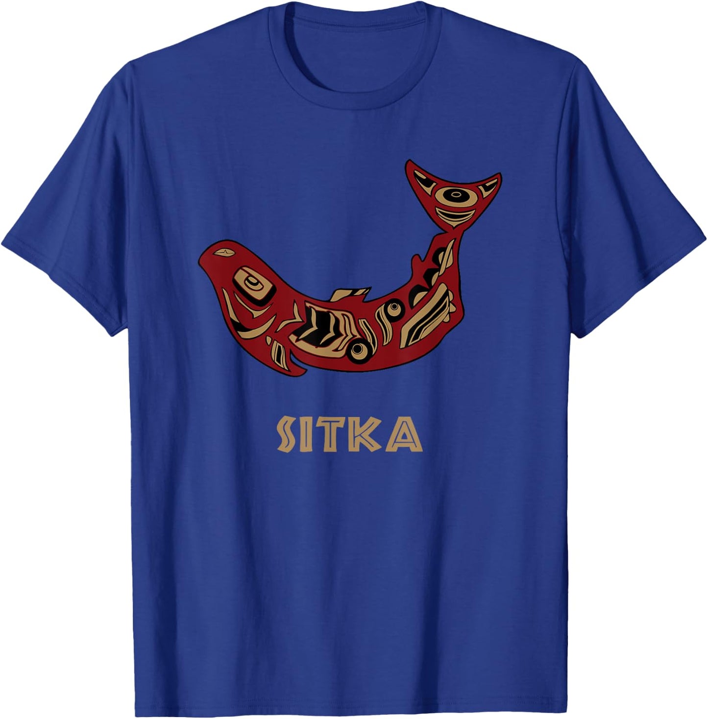 Sitka Alaska PNW Native American Indian Salmon Fishermen Art T-Shirt - T-Shirt | Royal