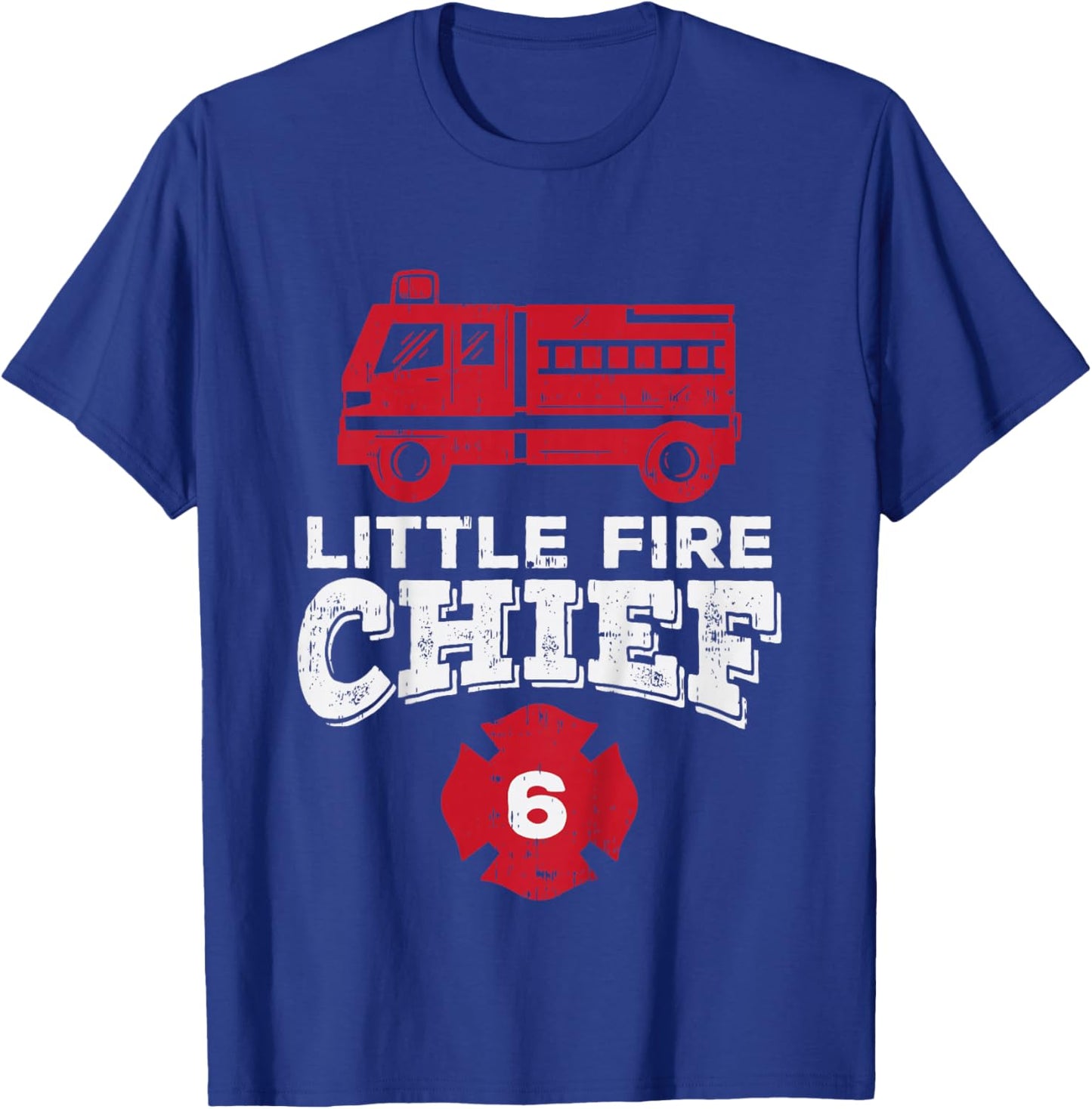 Kids Little Fire Chief 6 Truck 6th Birthday Firefighter Boys Gift T-Shirt - T-Shirt | Royal
