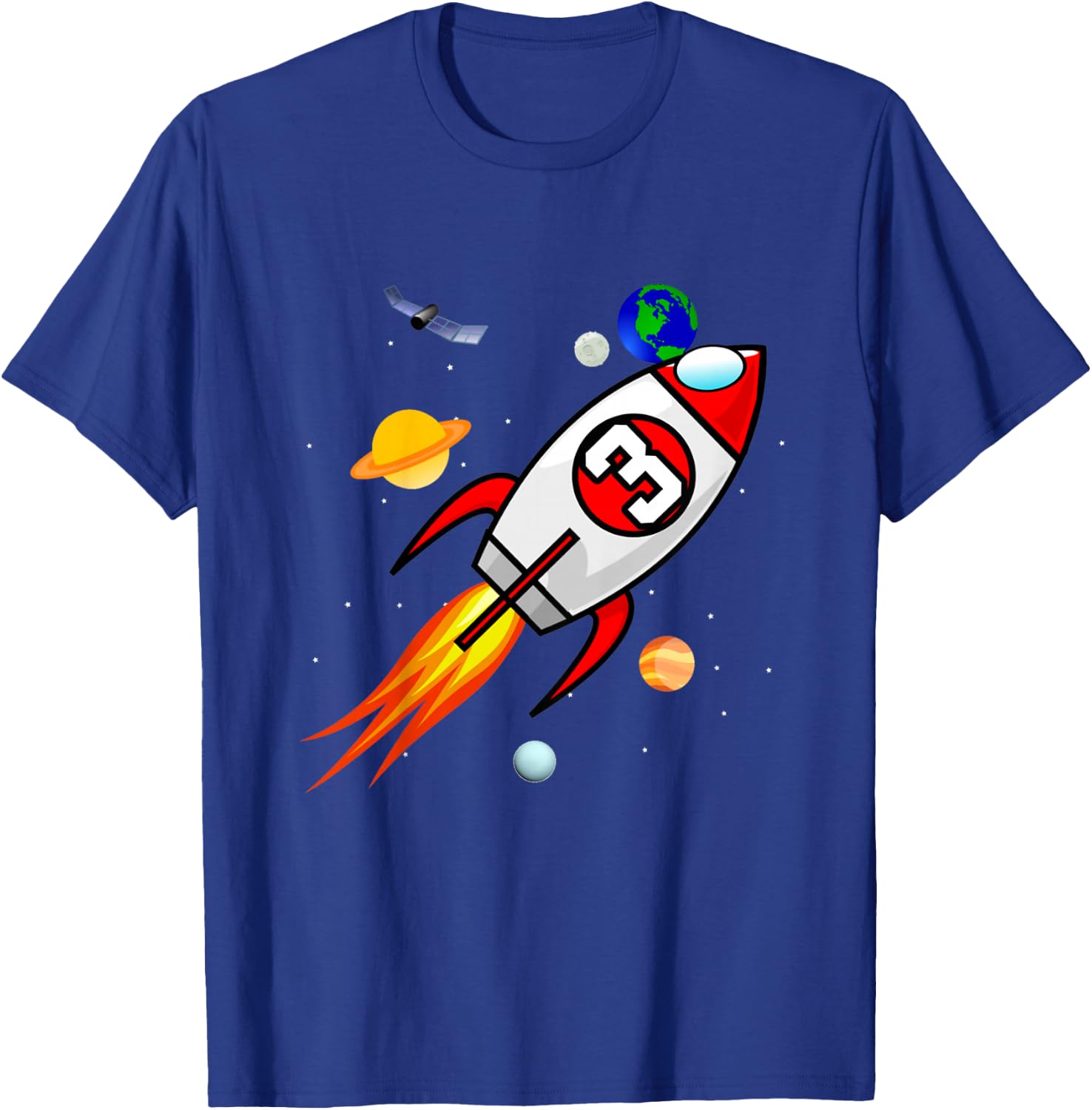 3 Year Old Spaceship Rocket Birthday Astronaut Girl Boy Gift T-Shirt - T-Shirt | Royal