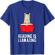 Funny Llama Lover Reading Is Llamazing Bookworm Llama T-Shirt - T-Shirt | Royal