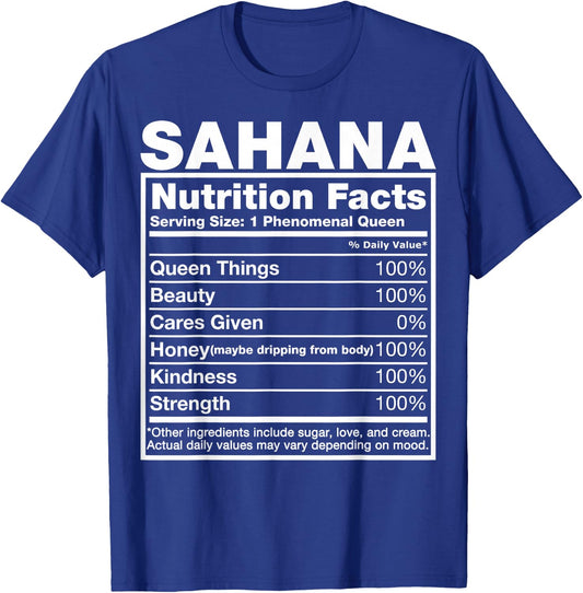 Sahana Nutrition Facts Sahana Name Birthday Shirt T-Shirt - T-Shirt | Royal