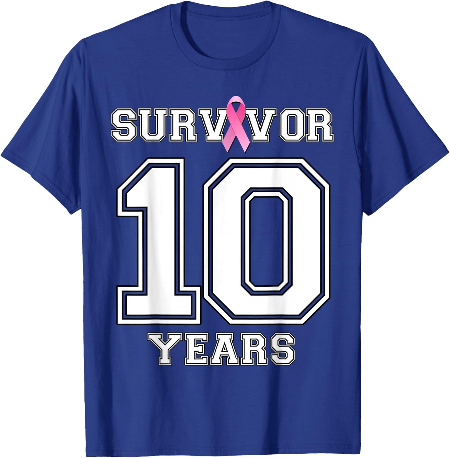 10 Years Breast Cancer Survivor Gifts Pink Ribbon T-Shirt - T-Shirt | Royal
