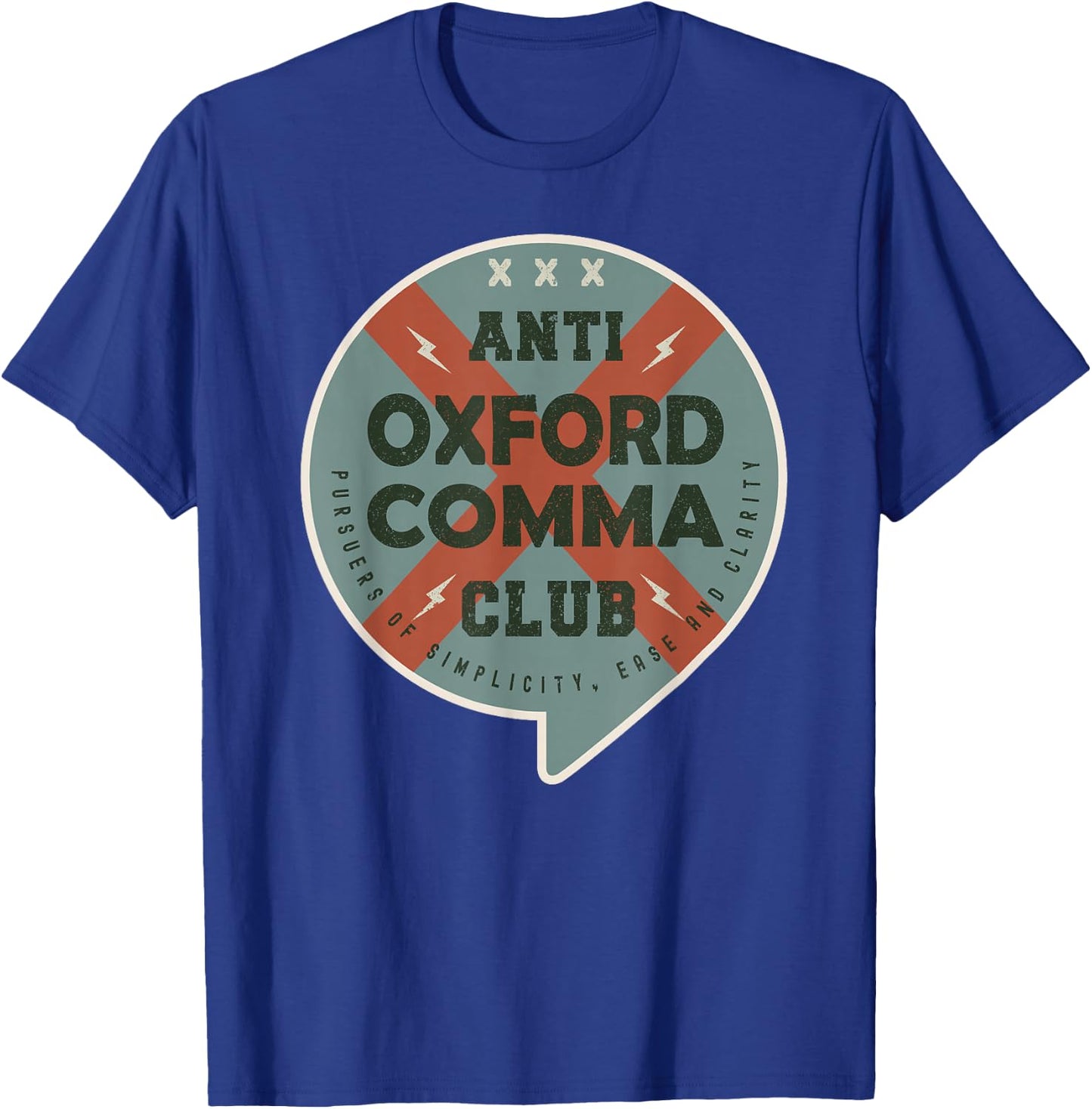 Anti Oxford Comma Club Vintage Anti Oxford Comma League T-Shirt - T-Shirt | Royal