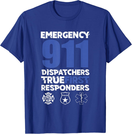 Emergency 911 Dispatcher Operator USA American Firefighter T-Shirt - T-Shirt | Royal