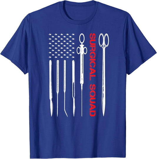 Surgical Squad Team Crew Technologist Tech American Flag T-Shirt - T-Shirt | Royal