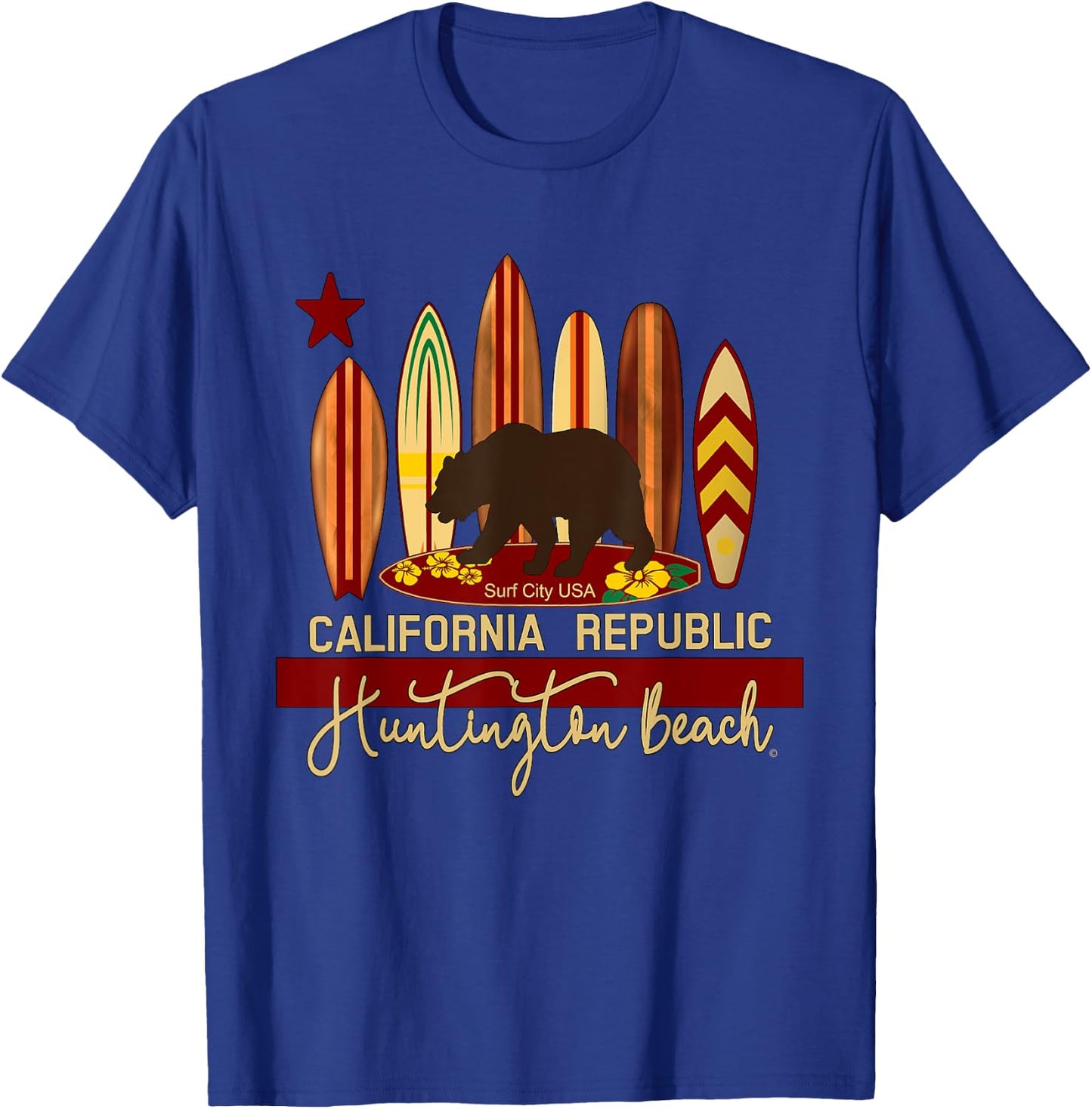 Huntington Beach California Republic Bear Surfer Keepsake T-Shirt - T-Shirt | Royal