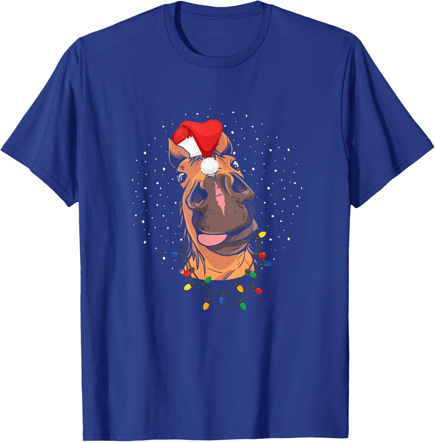 Horse Santa Hat Christmas Lights Riding Funny T-Shirt - T-Shirt | Royal