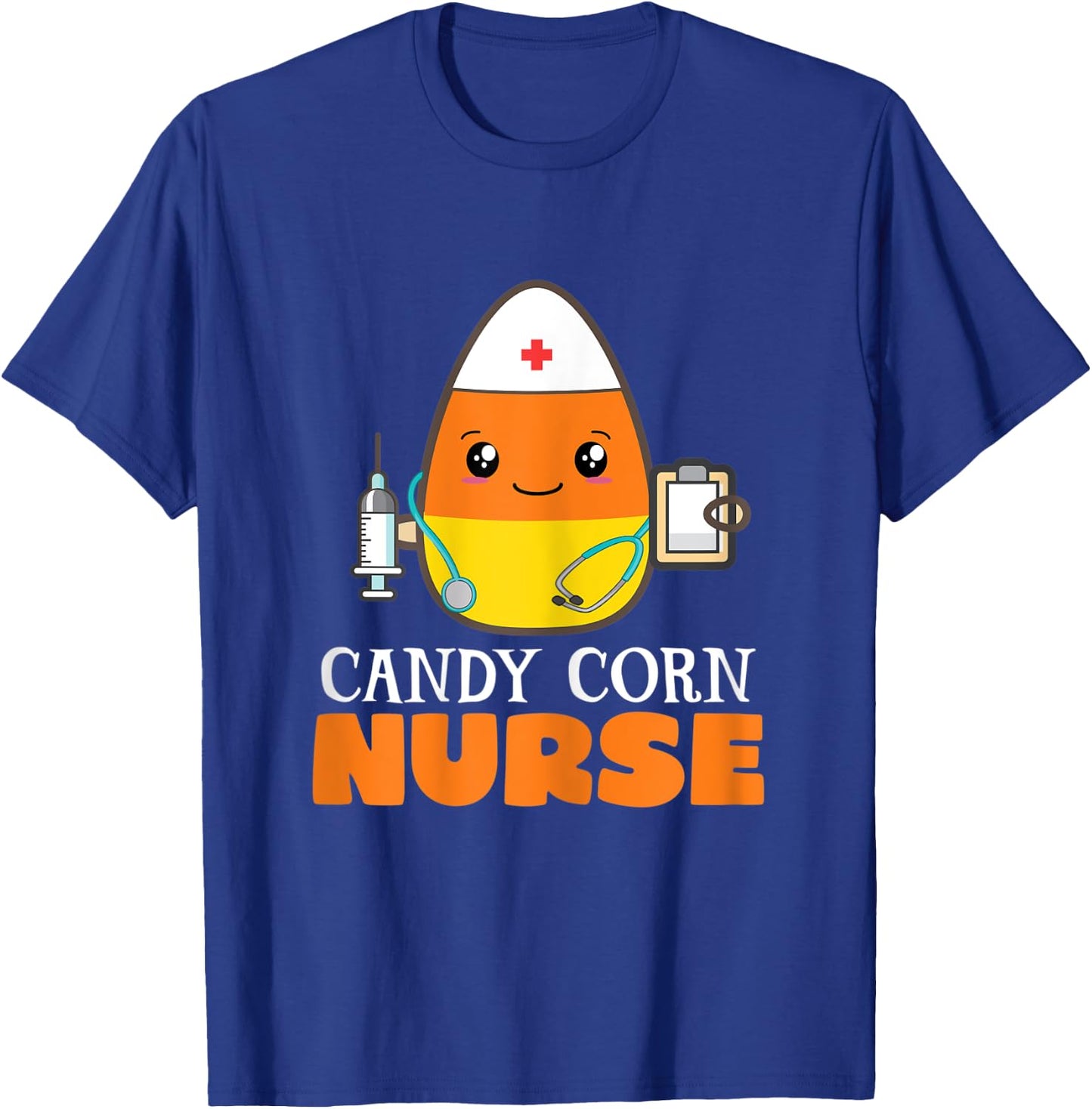 Funny Candy Corn Nurse Halloween Nurse with Stethoscope T-Shirt - T-Shirt | Royal