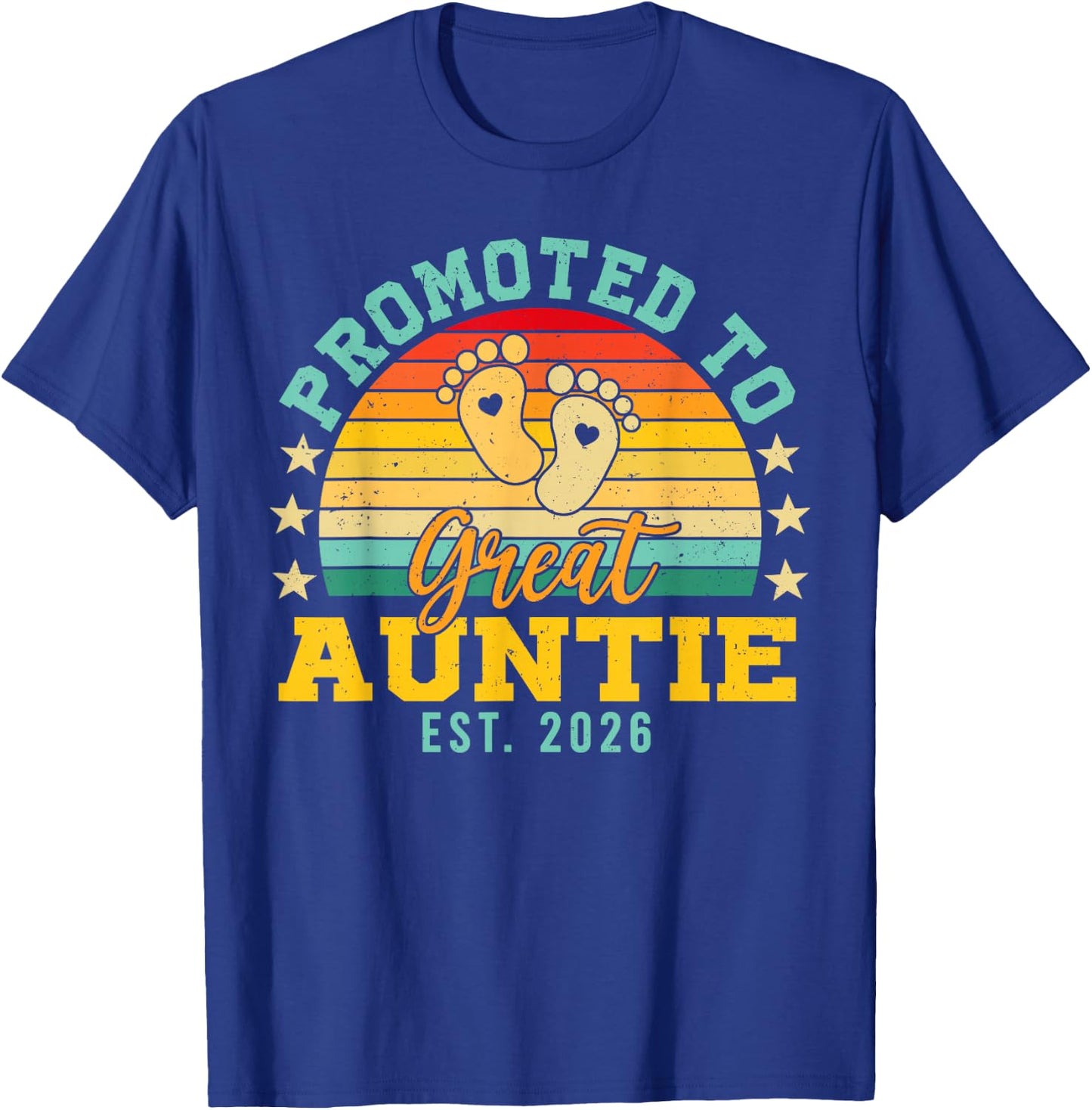 Retro Vintage Promoted to Great Auntie Est 2026 T-Shirt - T-Shirt | Royal