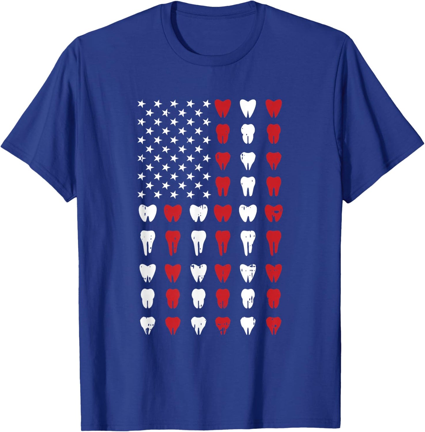 Teeth 4th of July Vintage Dental US Flag Patriotic Dentist T-Shirt - T-Shirt | Royal