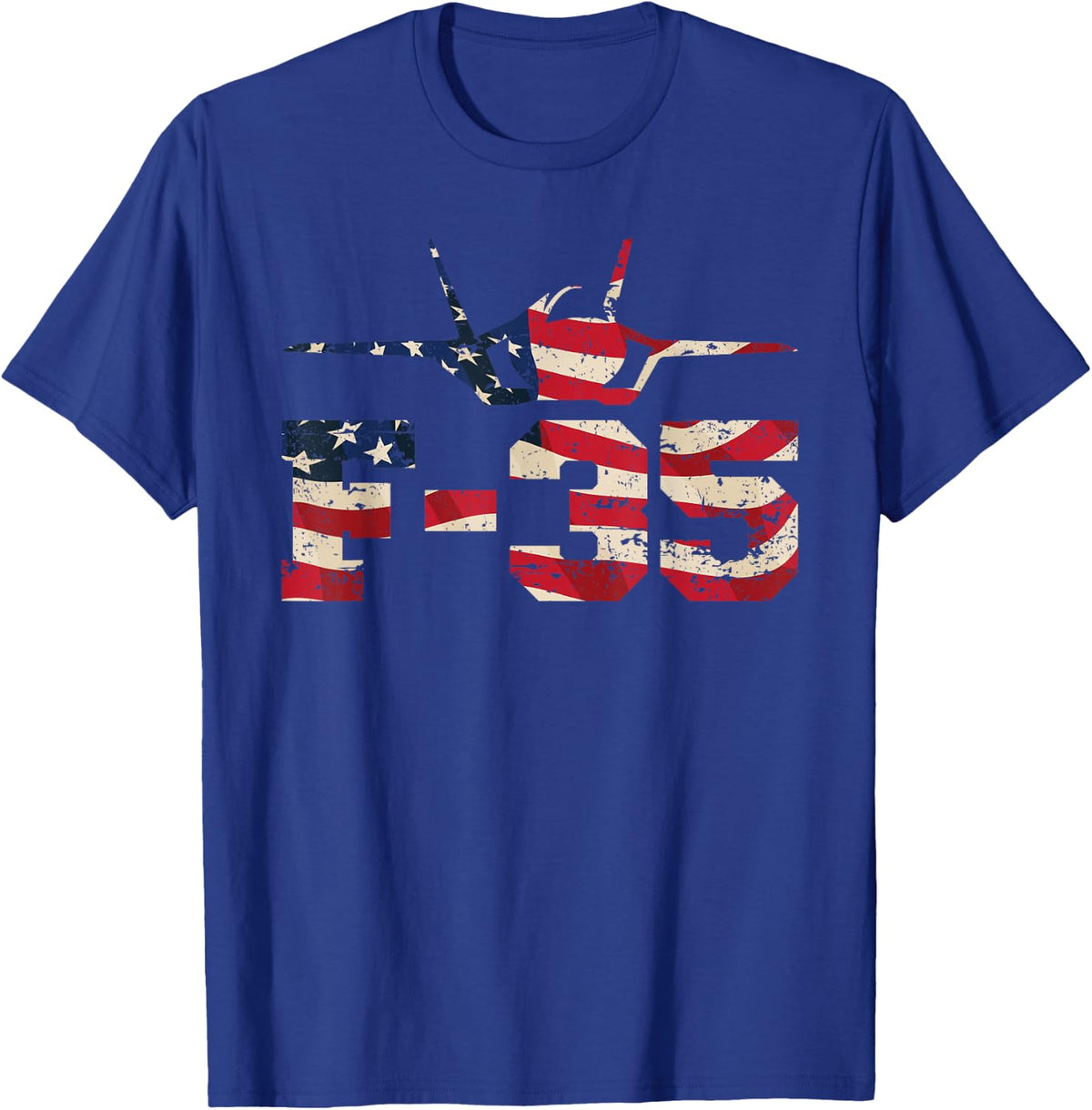 F 35 Fighter Jet Distressed USA Flag Overlay Kids Men T-Shirt - T-Shirt | Royal