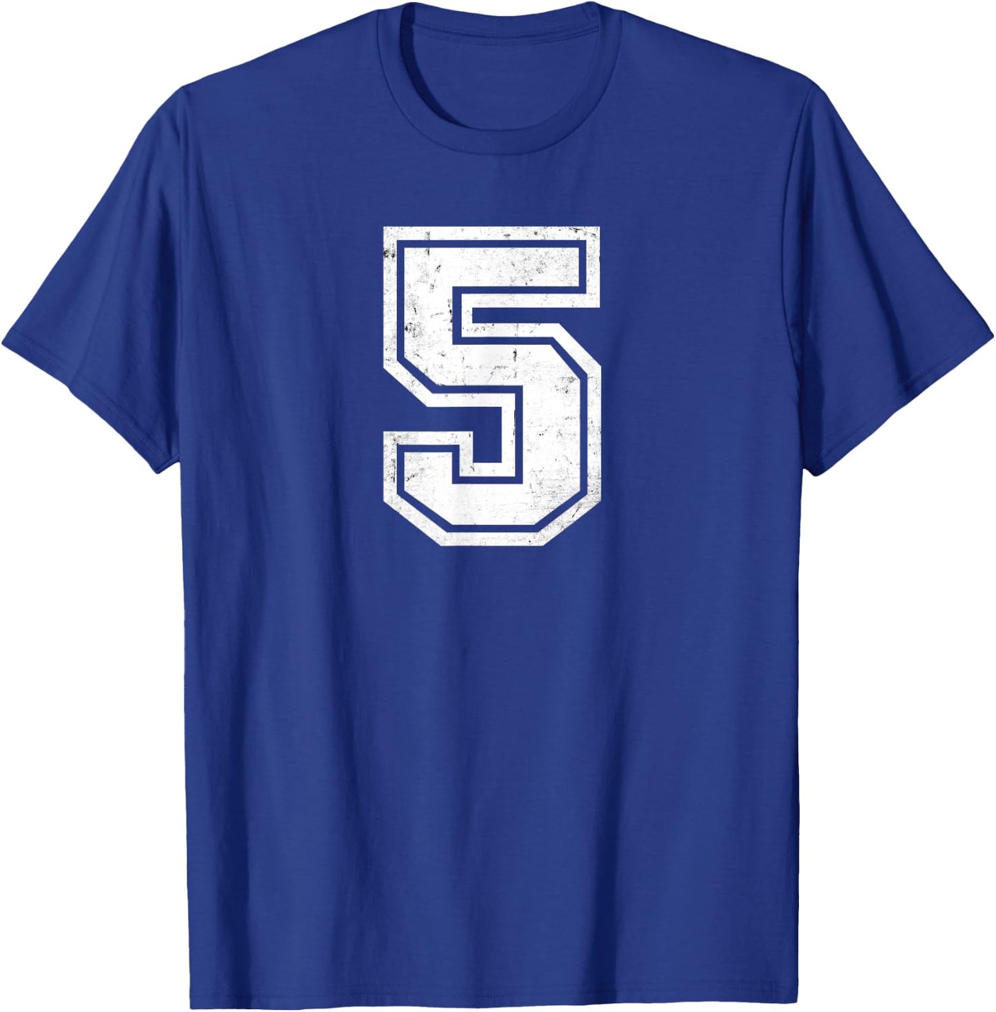Number #5 Sport Distressed Varsity Number T-Shirt - T-Shirt | Royal