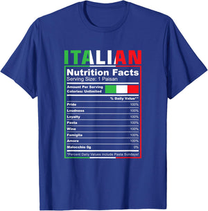 Italian Nutrition Facts Italiano Italy Pride Italian Flag T-Shirt - T-Shirt | Royal