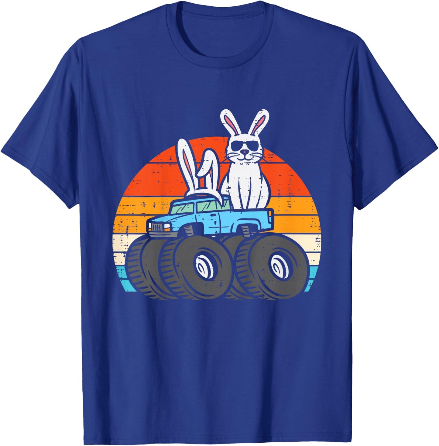 Kids Easter Bunny Rabbit Monster Trucks Retro Boys Kids Toddler T-Shirt - T-Shirt | Royal