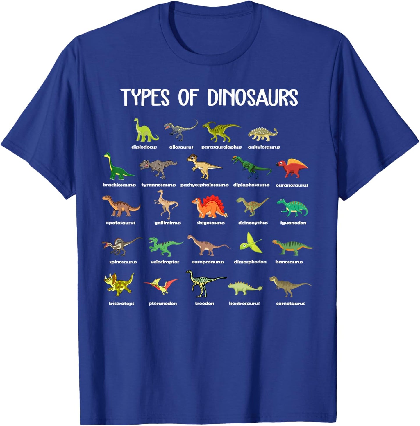 Type Of Dinosaurs Diplodocus Allosaurus Ankylosaurus T-Shirt - T-Shirt | Royal