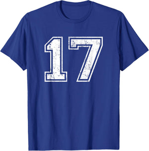 Number 17 Distressed Vintage Seventeen Sports Team Training T-Shirt - T-Shirt | Royal