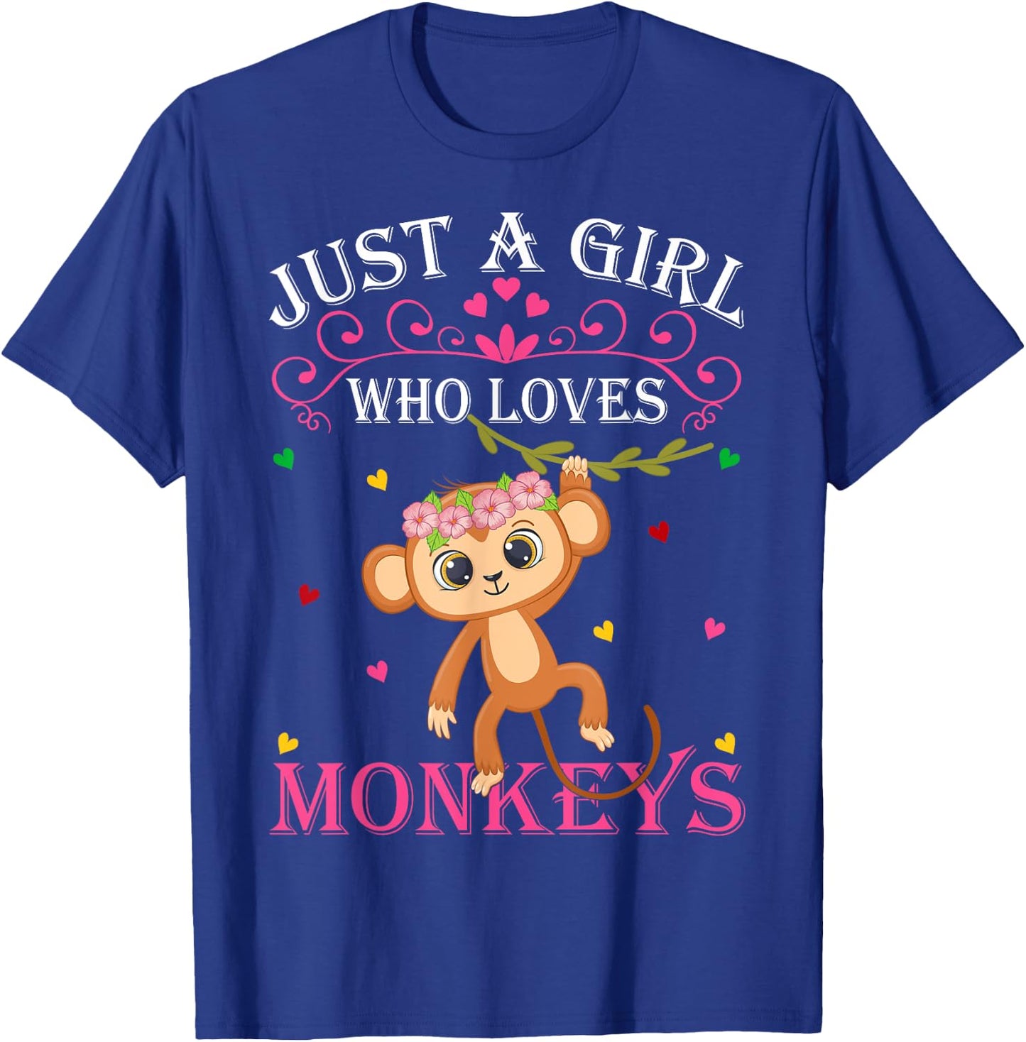 Just A Girl Who Loves Monkeys Cute Monkey Lover Kids T-Shirt - T-Shirt | Royal