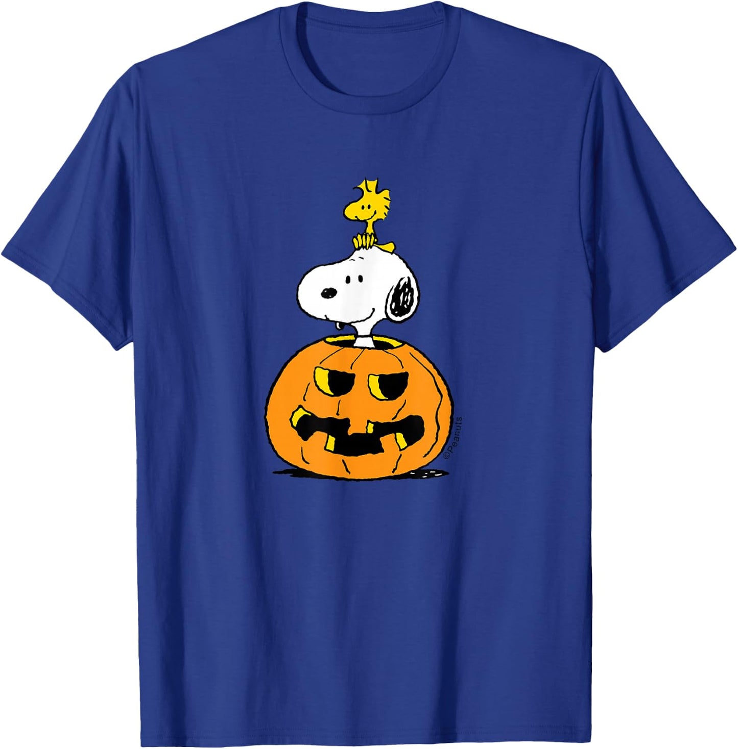 Peanuts - Halloween - Snoopy Woodstock Pumpkin T-Shirt - T-Shirt | Royal