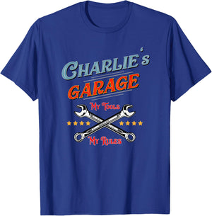 CHARLIE'S GARAGE funny shirt boys teens gift T-Shirt - T-Shirt | Royal