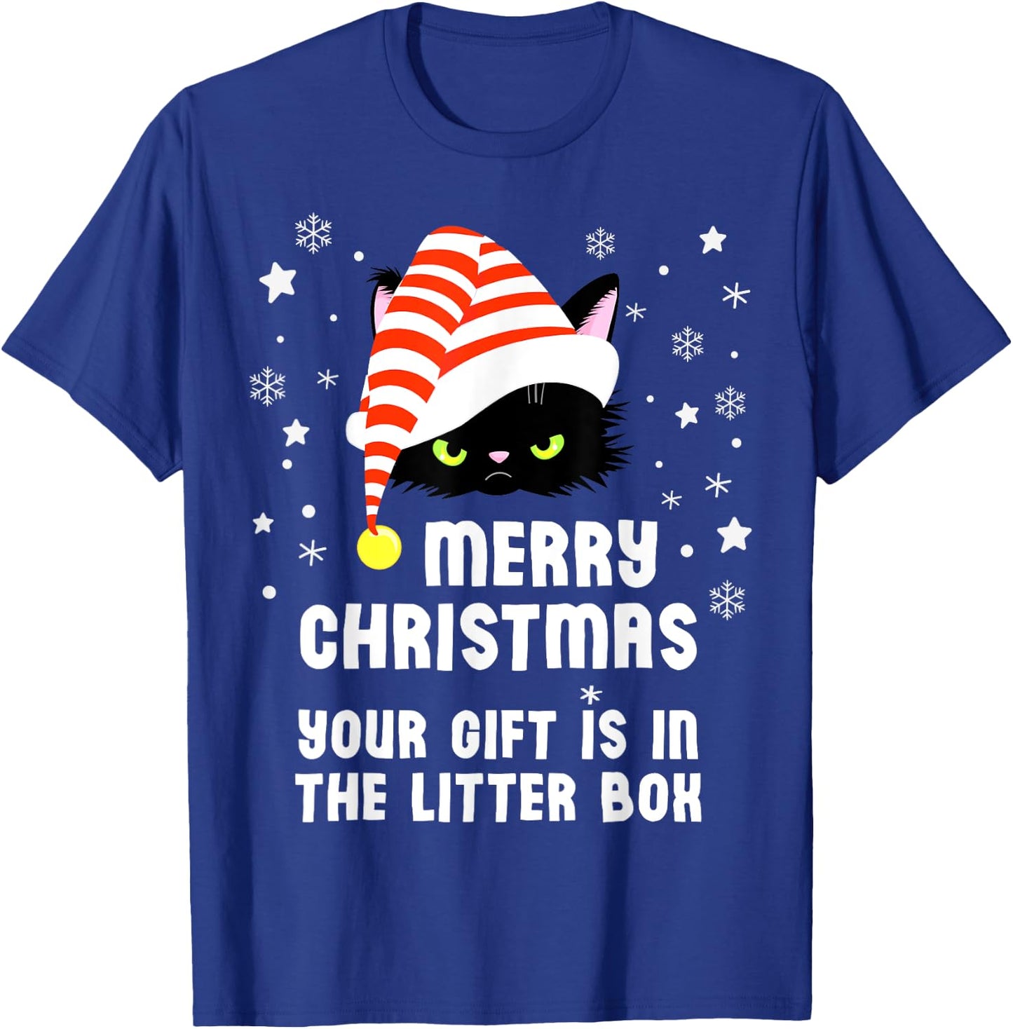 Merry Christmas Top Your Gift is in the Litter Box Cat Funny T-Shirt - T-Shirt | Royal