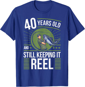 Angler 40 Years Old - Keeping It Reel 40th Birthday Fishing T-Shirt - T-Shirt | Royal