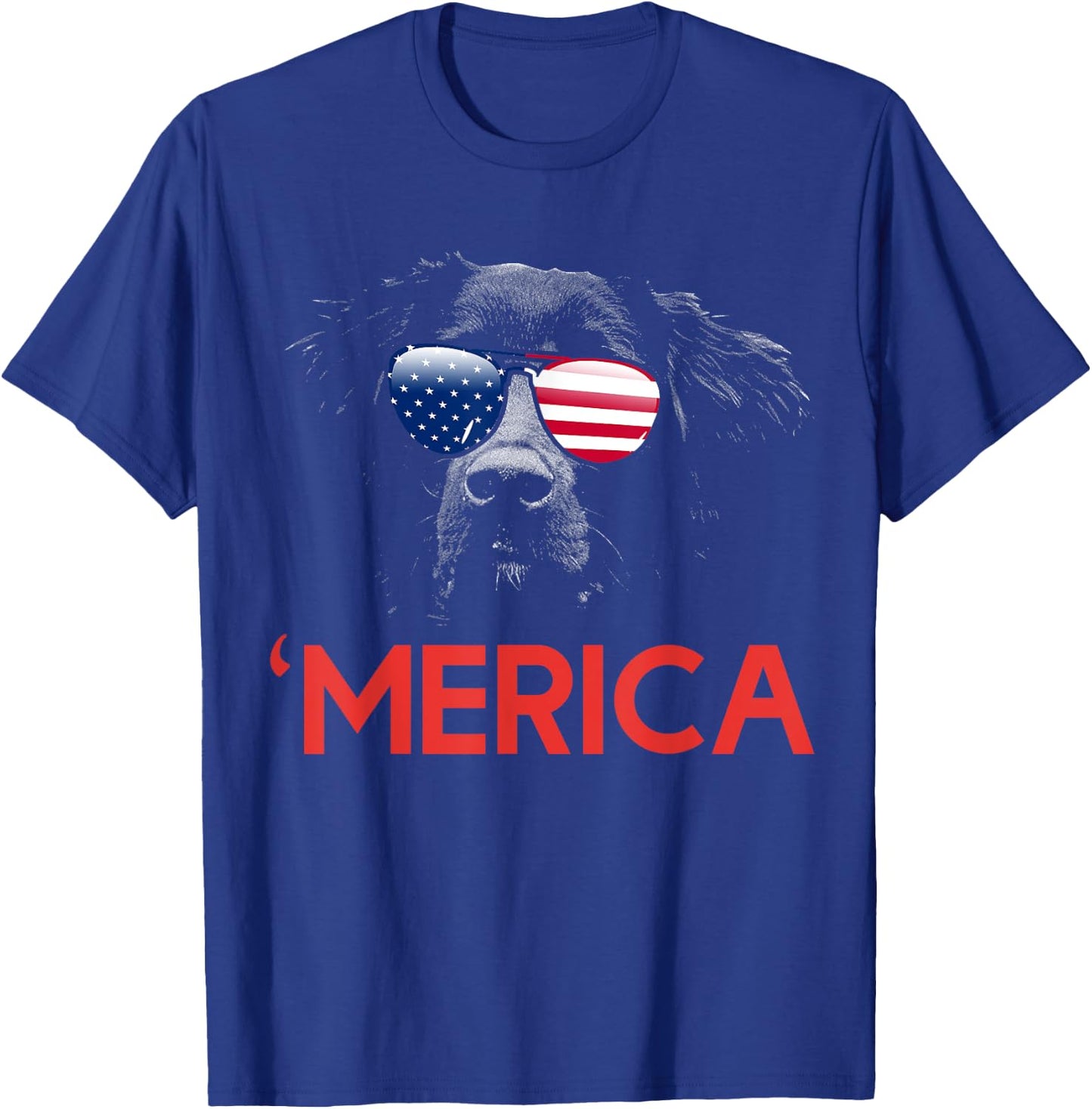 Merica Flat Coated Retriever American Flag 4th of July T-Shirt - T-Shirt | Royal