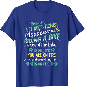 Funny Riding Bike Vet Receptionist Veterinary Tech Assistant T-Shirt - T-Shirt | Royal