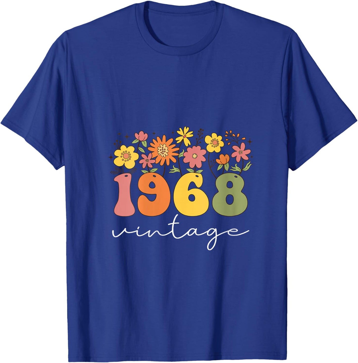 Women's 1968 Vintage Floral 55th Birthday Women Girls Wildflower V-Neck T-Shirt - T-Shirt | Royal