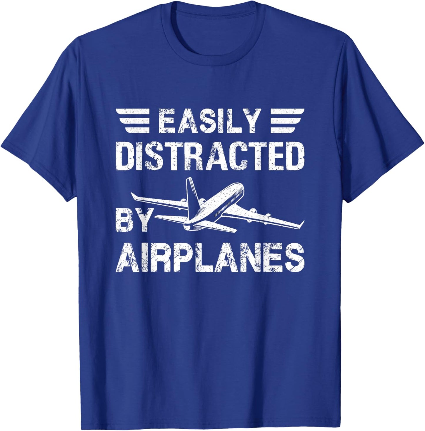 Easily Distracted By Airplanes Shirt Funny Pilot Flying Gift T-Shirt - T-Shirt | Royal