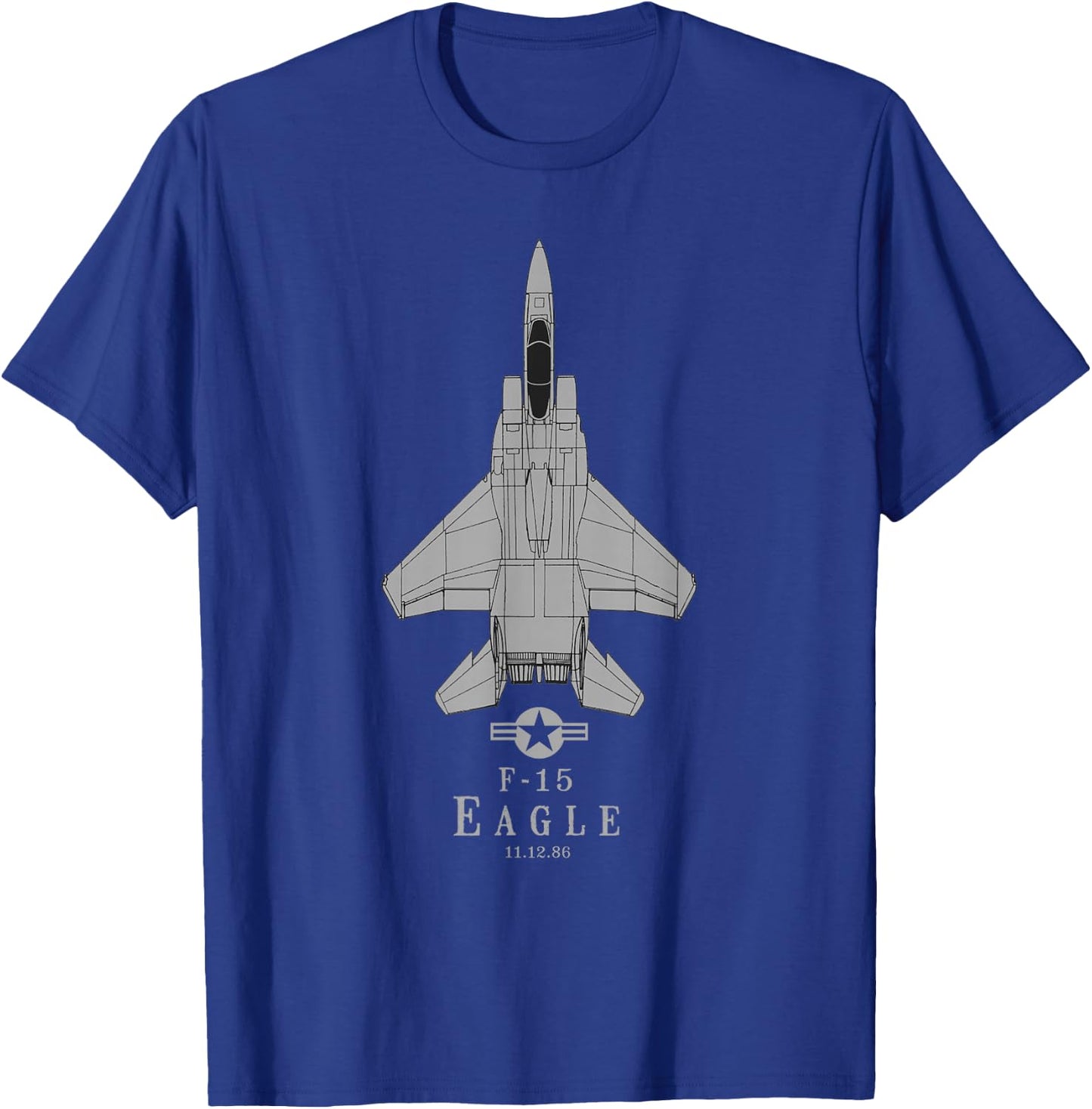 F-15 Eagle Jet Fighter Airplane Tech Print T-Shirt - T-Shirt | Royal