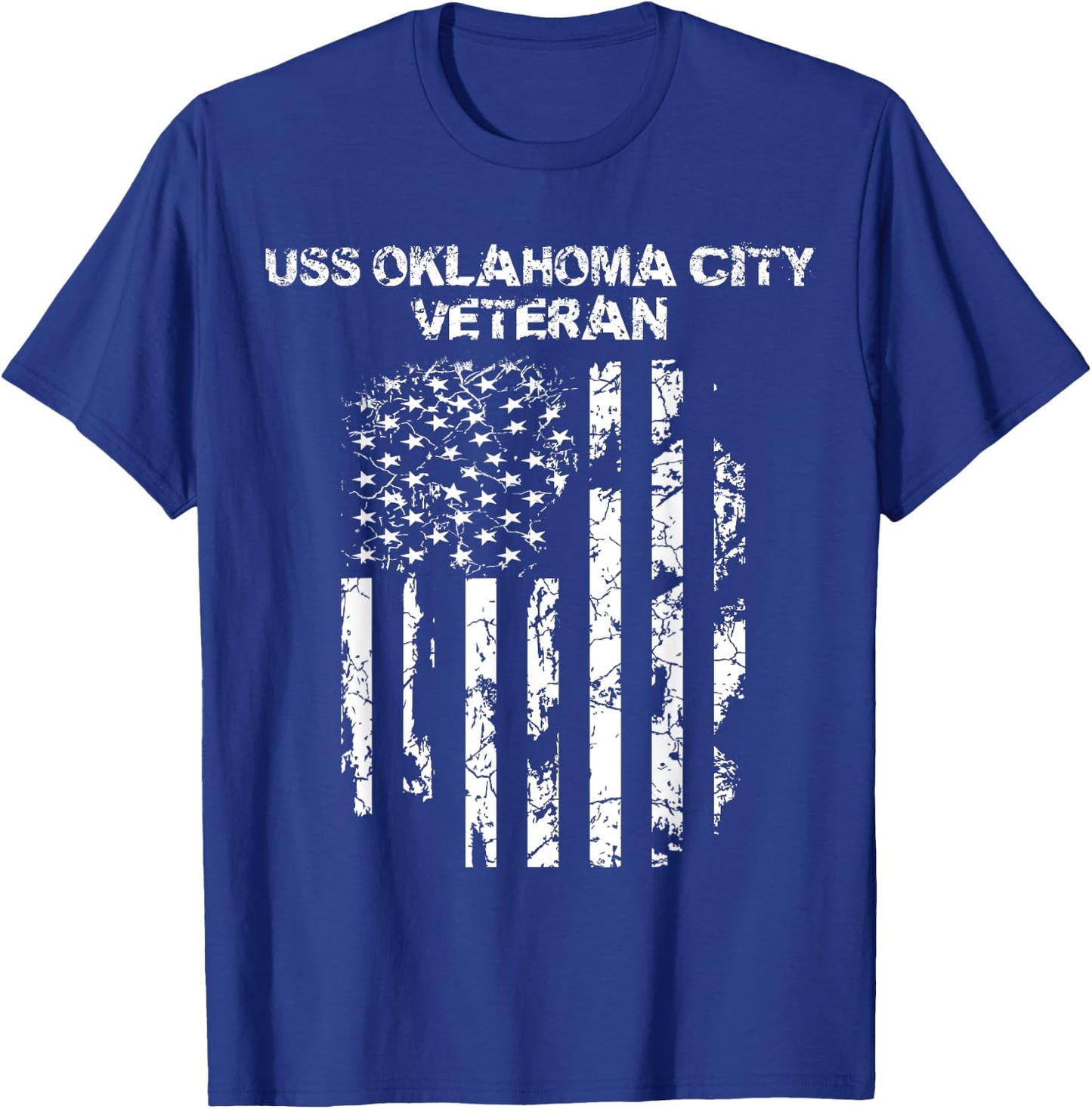 USS Oklahoma City Military Veteran Distressed USA Flag T-Shirt - T-Shirt | Royal