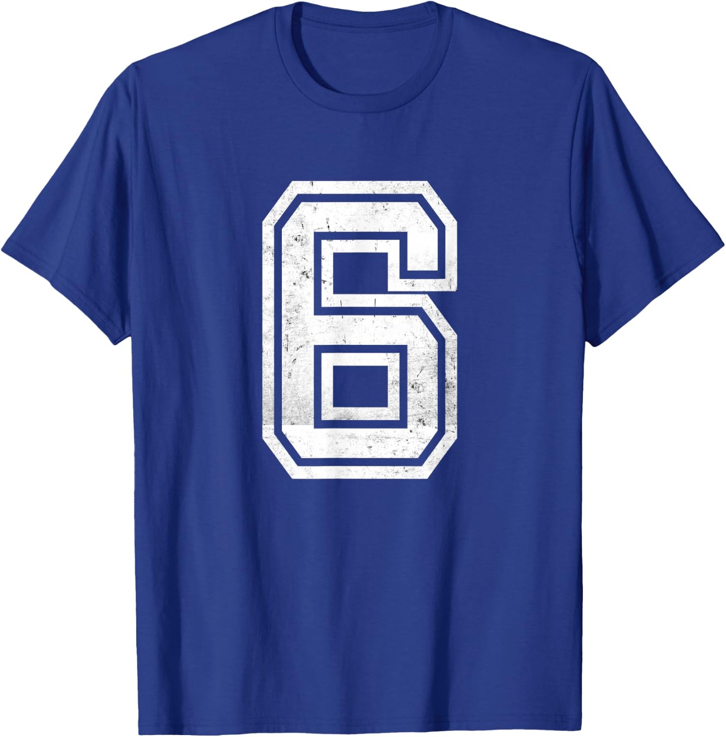 White Distressed Sports Team Number #6 T-Shirt - T-Shirt | Royal