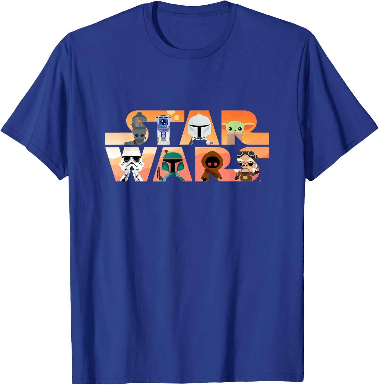 Star Wars Logo The Mandalorian Kawaii Characters T-Shirt - T-Shirt | Royal