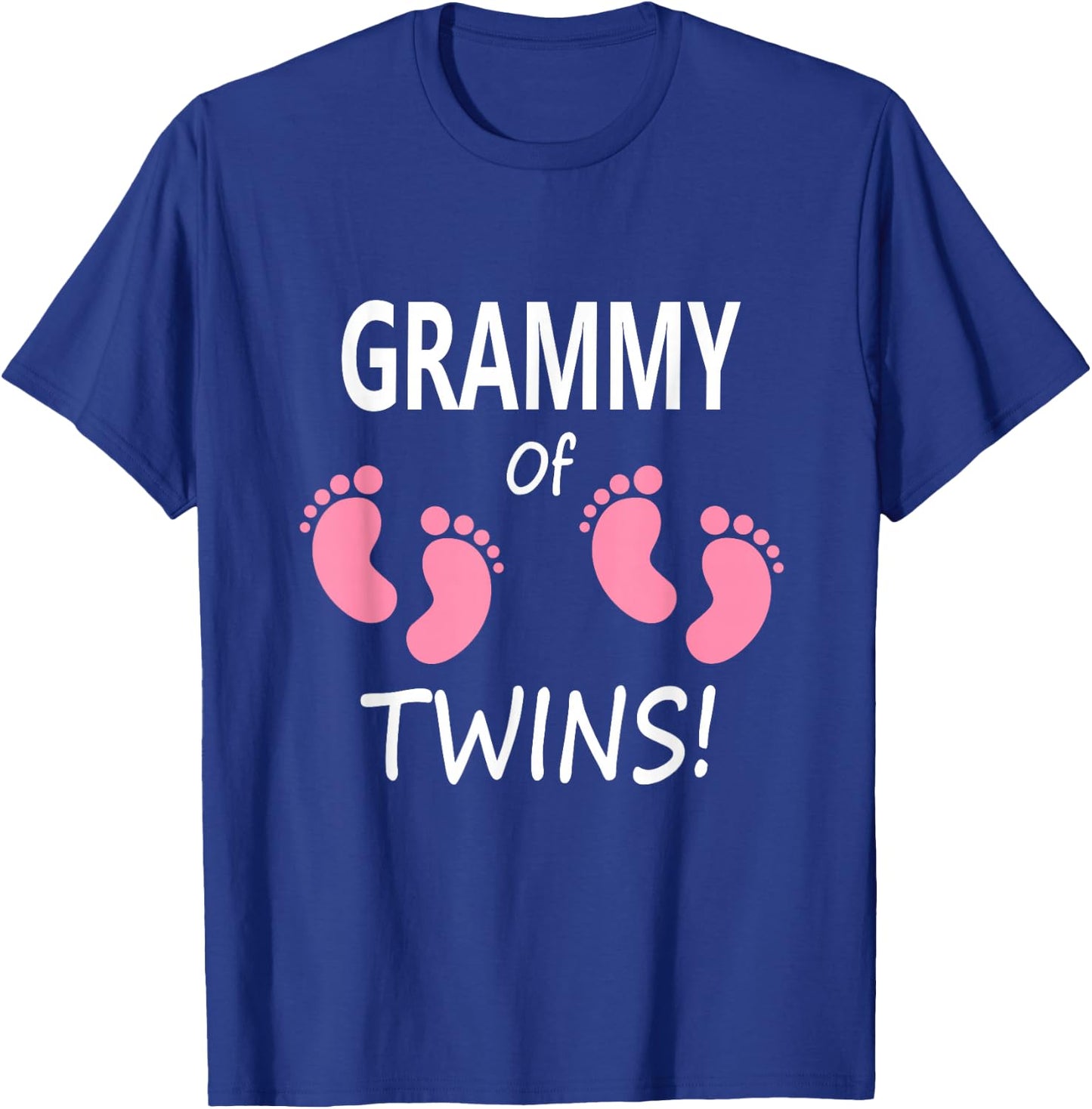Women's Grandmother Grandma Grammy Twin Girls Pink Footprints T-Shirt - T-Shirt | Royal