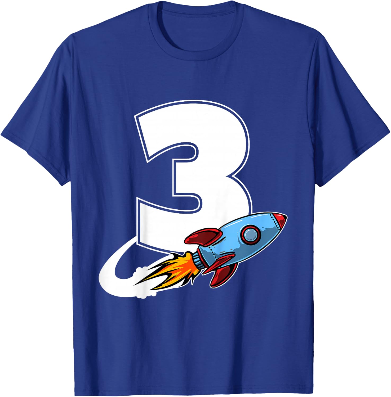 Outer Space 3 Year Old 3rd Birthday Three Rocket Ship Party T-Shirt - T-Shirt | Royal